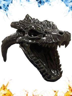 Handcrafted 3d Dragon Skull Holder - Metallic Black & Bronze